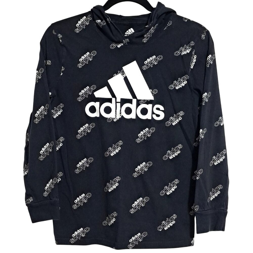Adidas Kids Black‎ Hoodie With Logo Print Size M (10/12) 100% Cotton